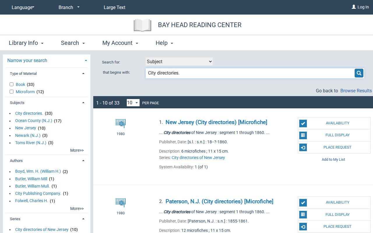 Ocean city directory catalog results with local holdings and microform records