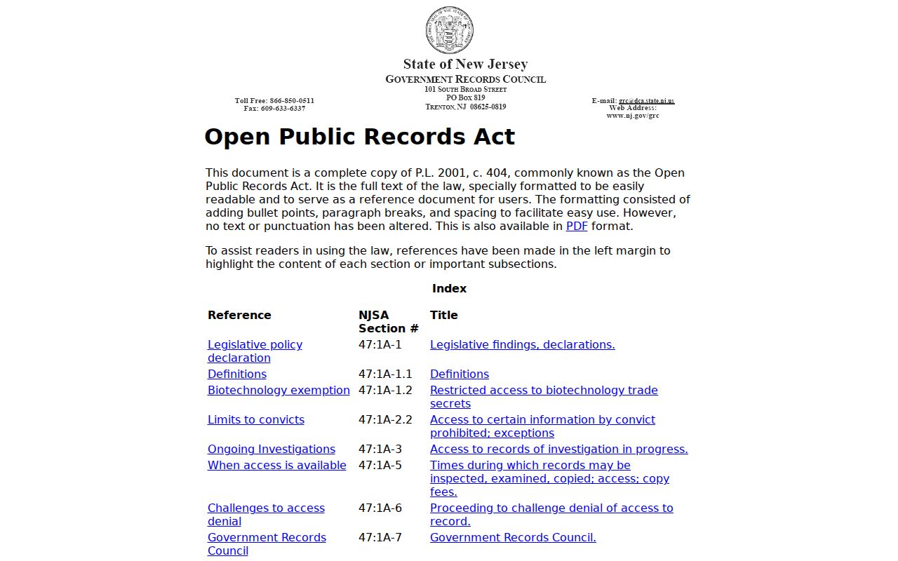 Ocean residents directory New Jersey OPRA information