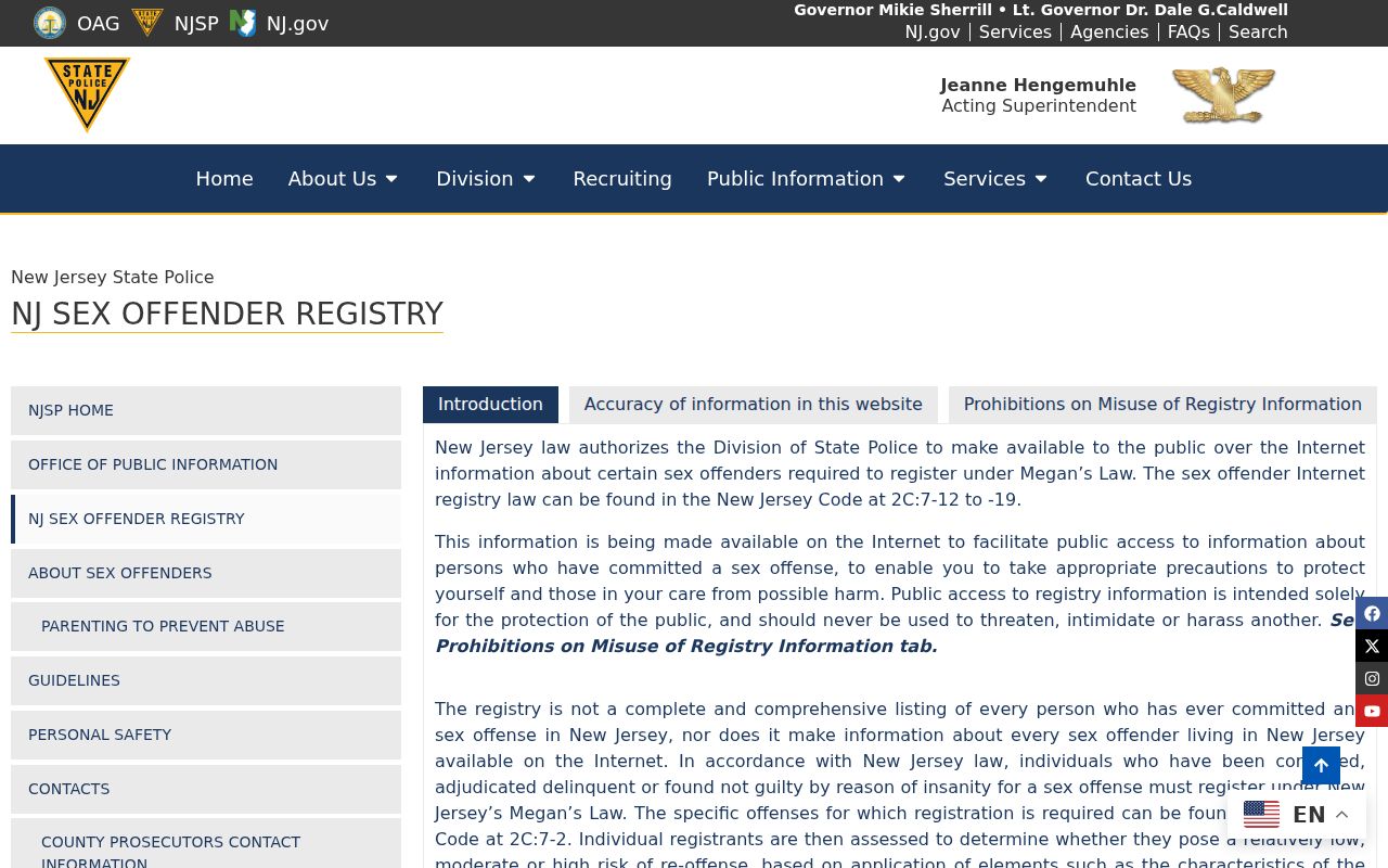 Ocean residents directory State Police registry page