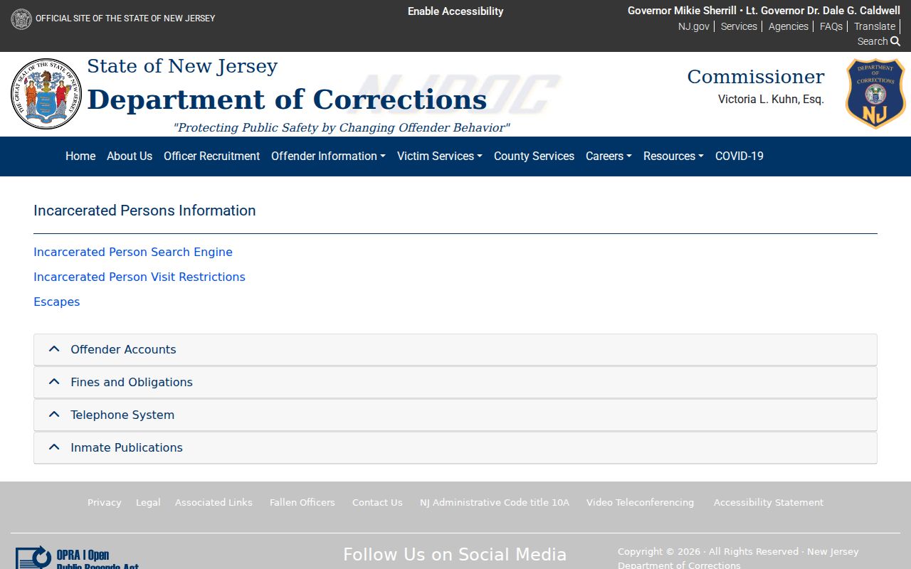 Ocean residents directory NJDOC offender information page