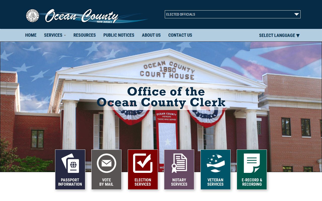 Ocean residents directory Ocean County Clerk services page