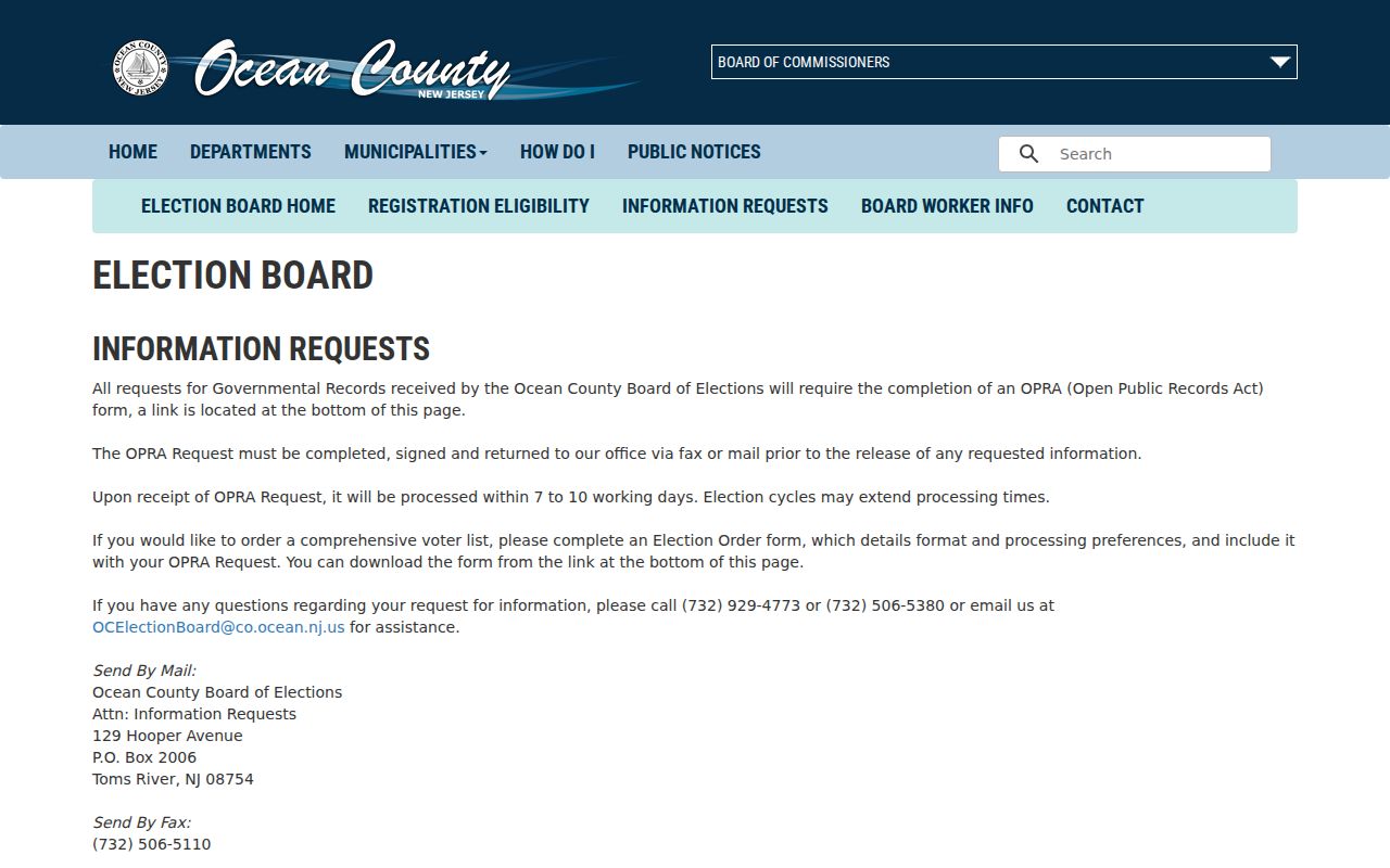 Ocean residents directory election information request page
