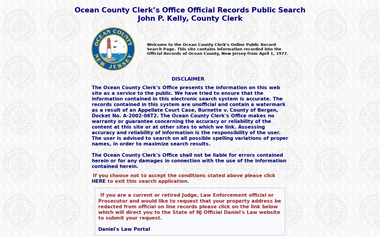 Ocean residents directory Clerk official records search