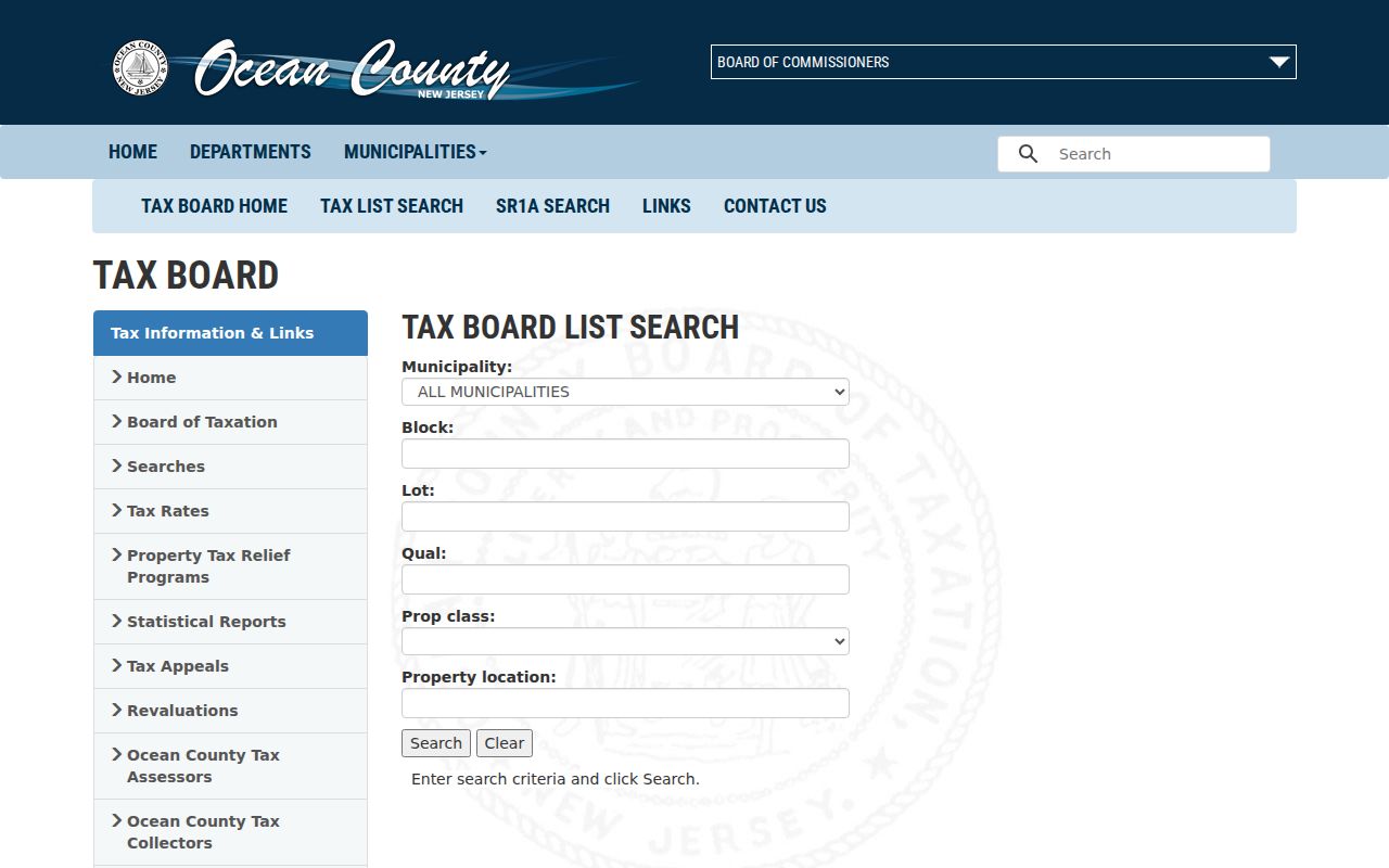 Ocean residents directory Tax List Search form
