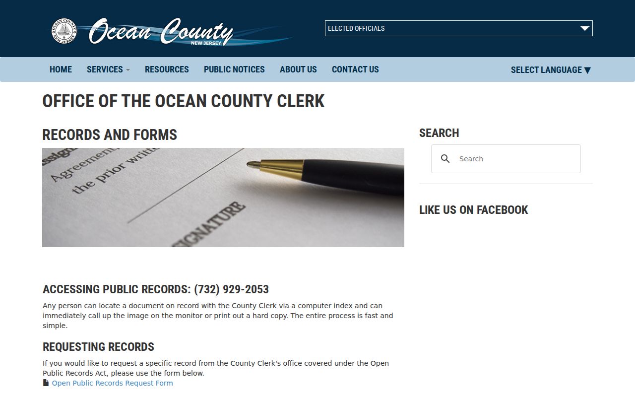 Ocean County neighbors research using the County Clerk records and fees page