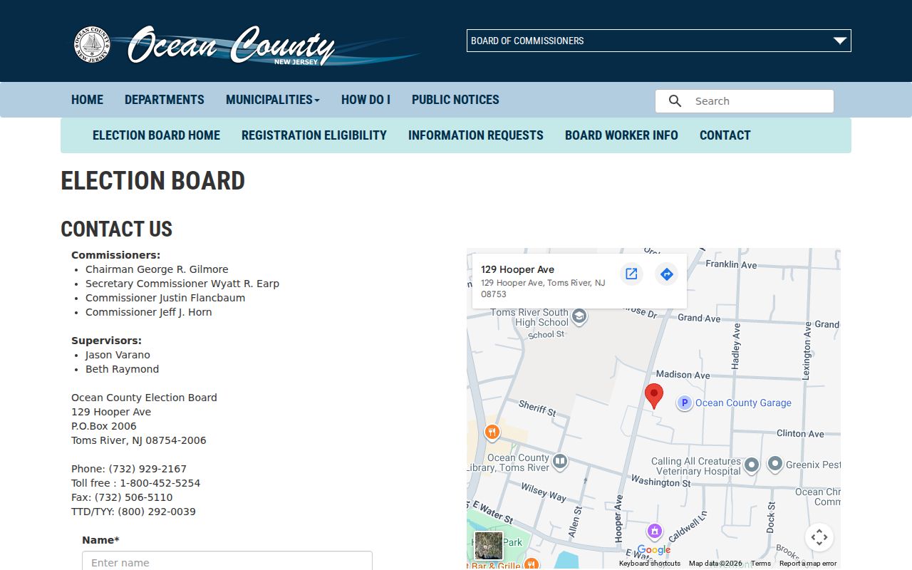 Ocean County neighbors research using the Board of Elections contact and request route