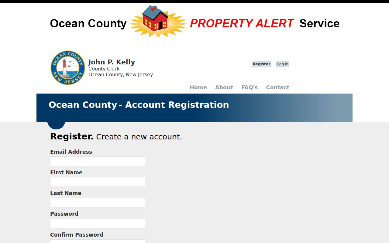 Ocean County neighbors parcel monitoring through the County Clerk Property Alert registration page
