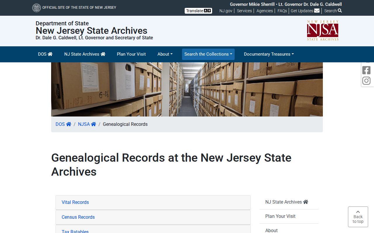 Ocean previous residents genealogy collections at the New Jersey State Archives