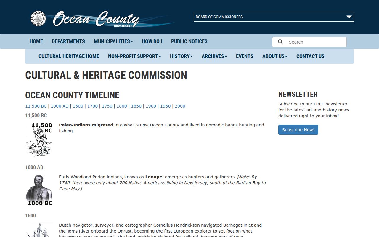 Ocean previous residents county and township historical timeline