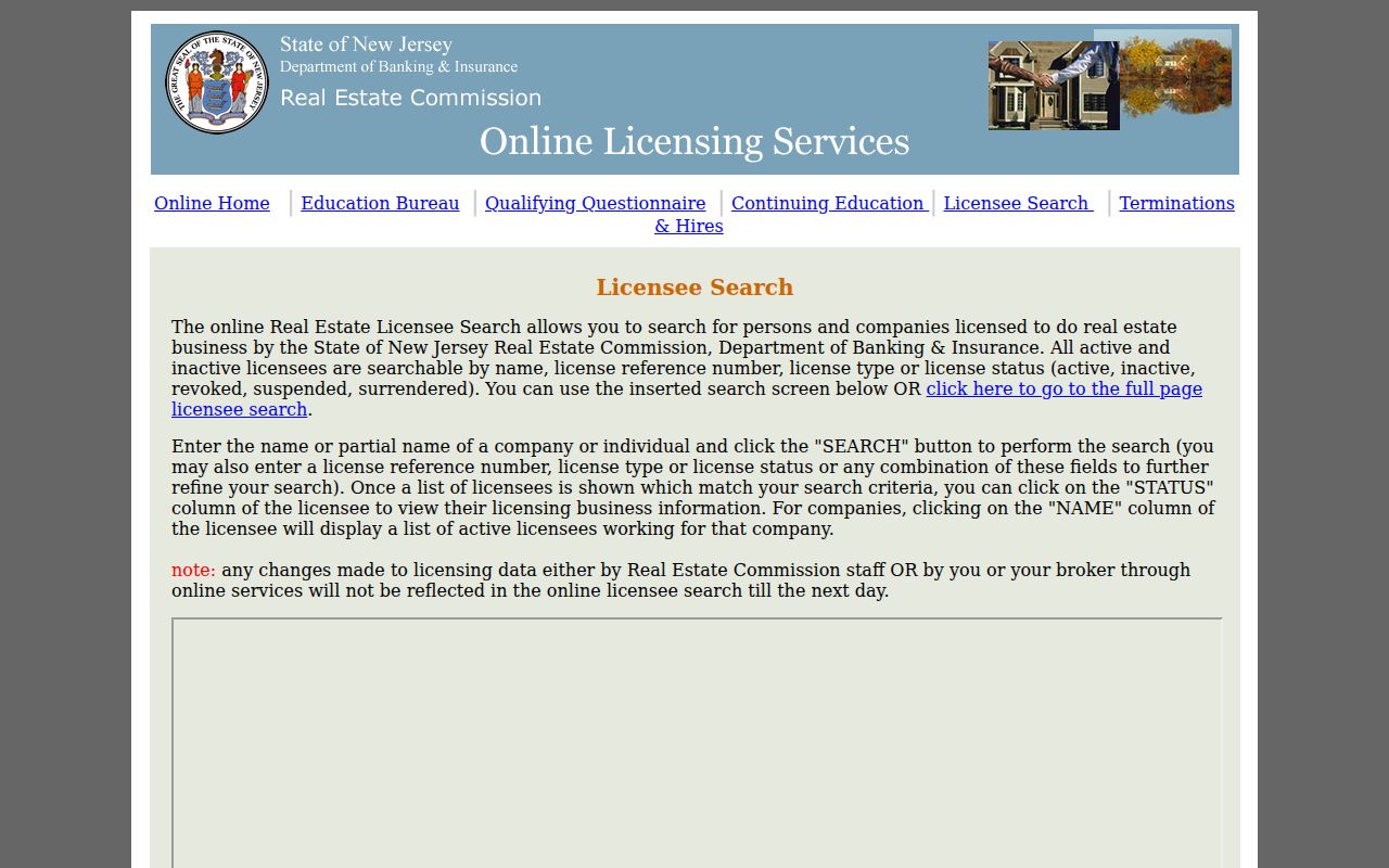Ocean County resident lookup using New Jersey professional license search instructions