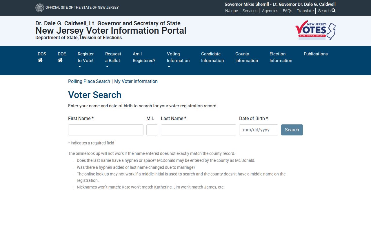 Ocean County resident lookup using the official New Jersey voter registration search