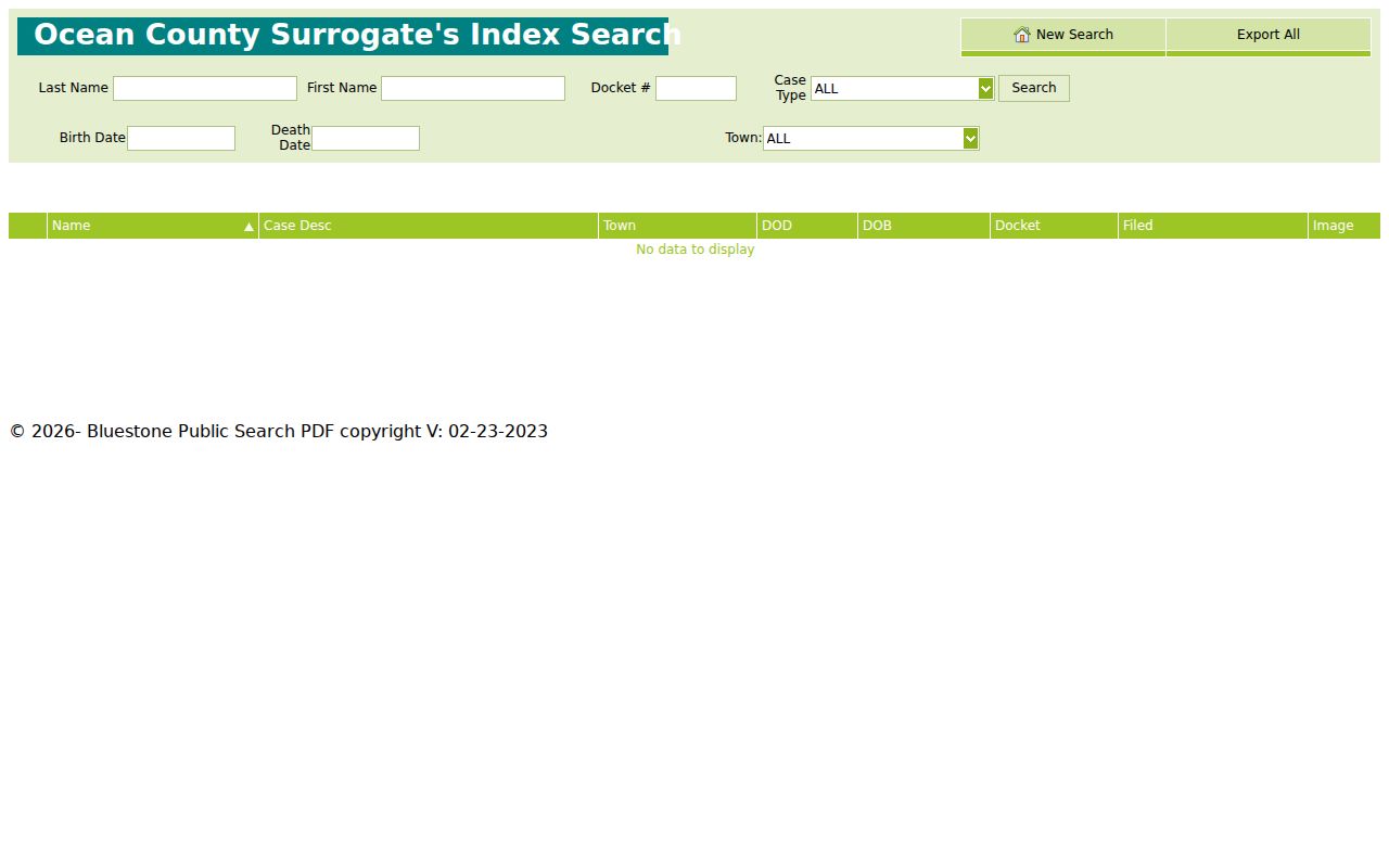 Ocean County resident lookup through the Surrogate probate and estate search
