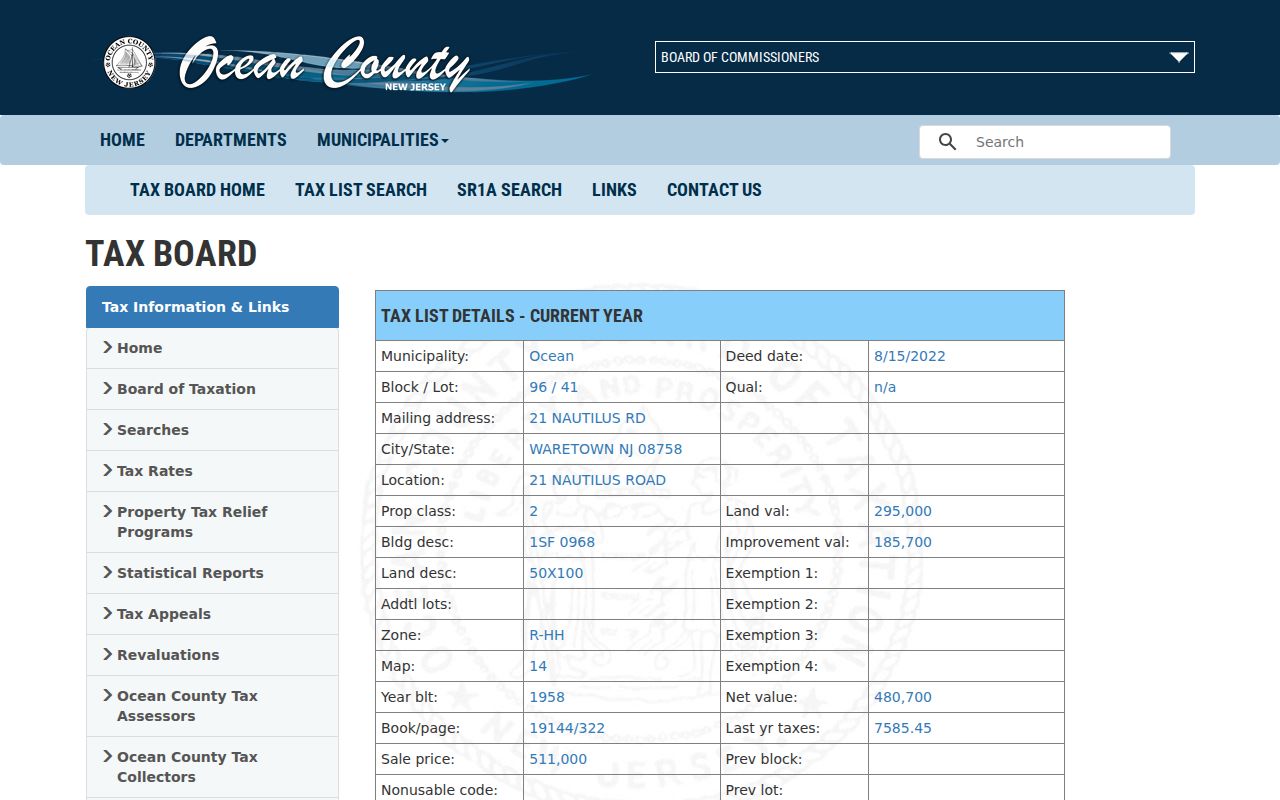 Ocean street directory parcel detail fields