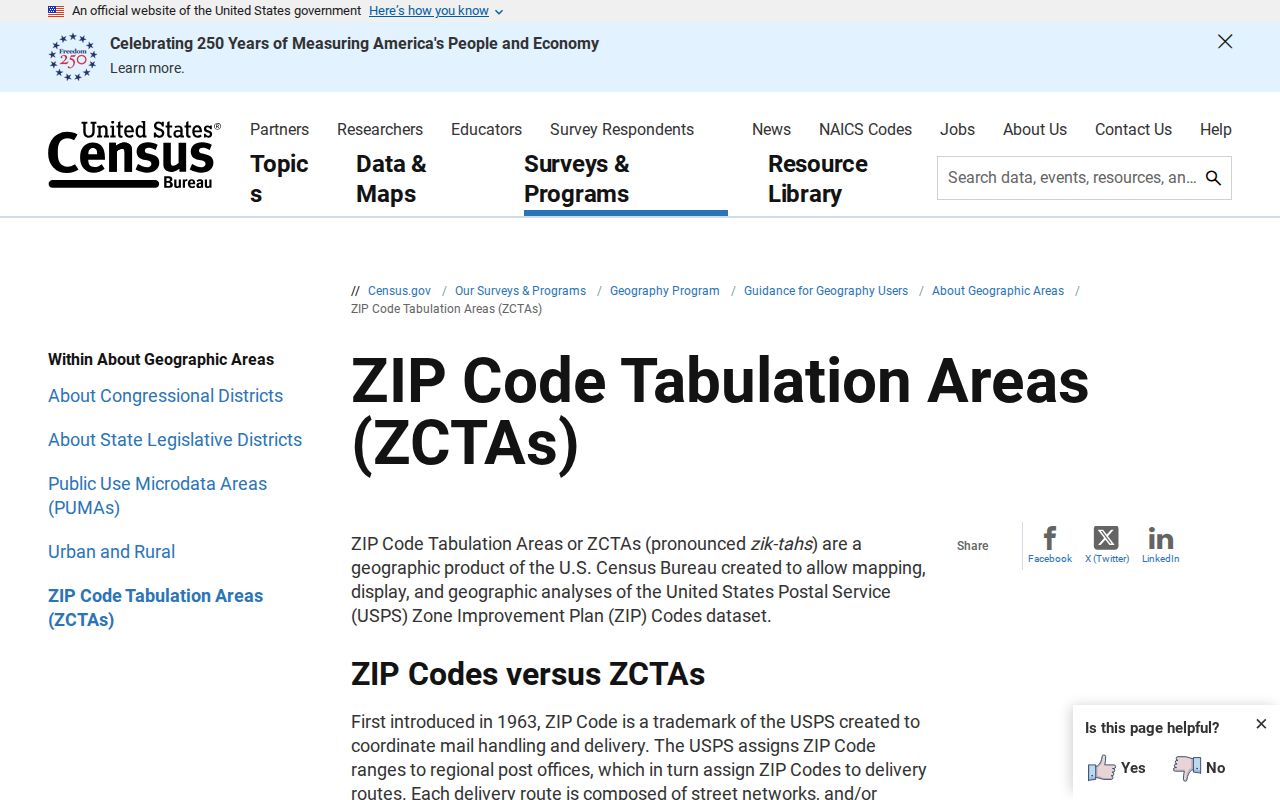 Ocean County ZIP code directory Census ZCTA guidance