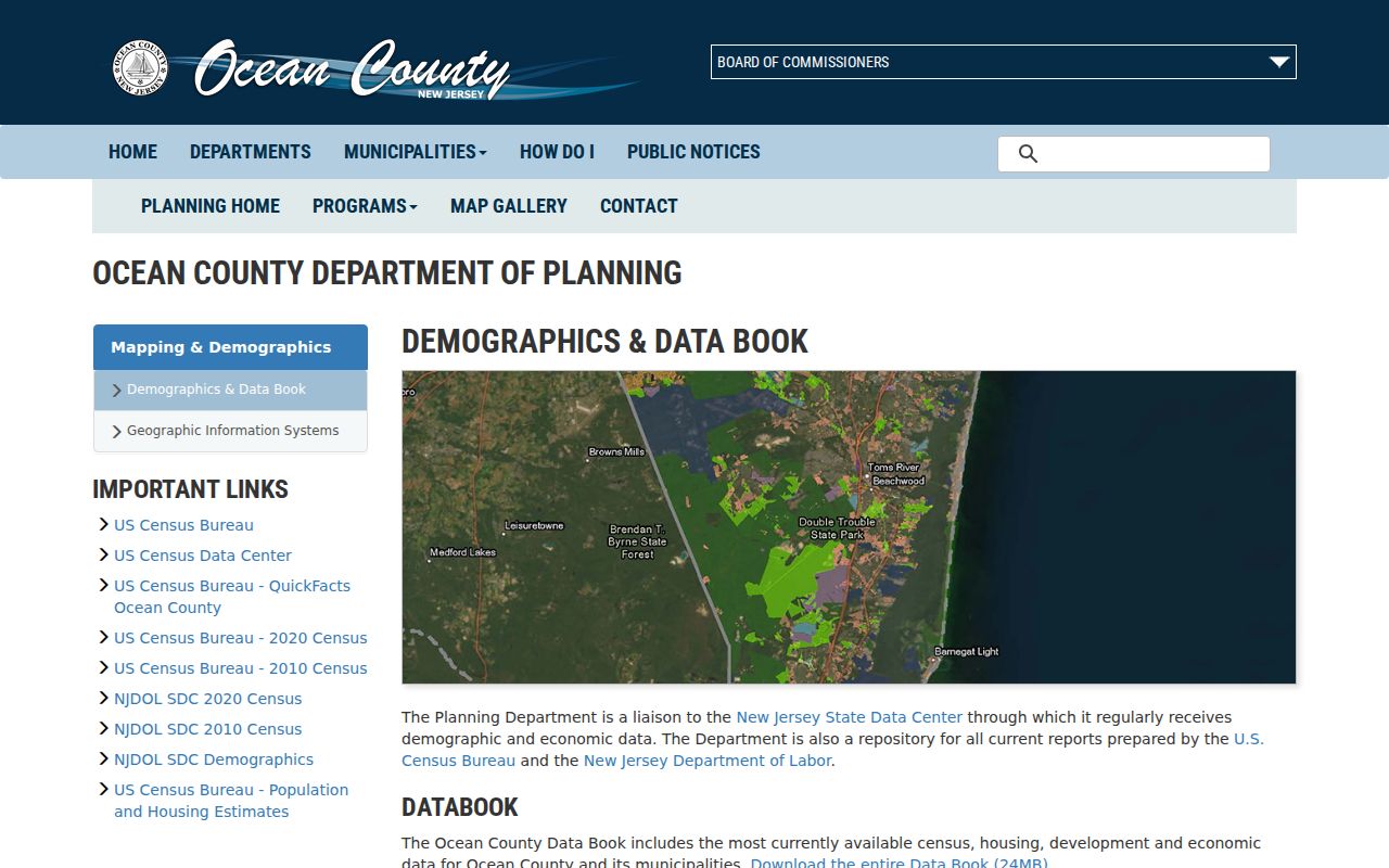Ocean County ZIP code directory view of the Ocean County Data Book