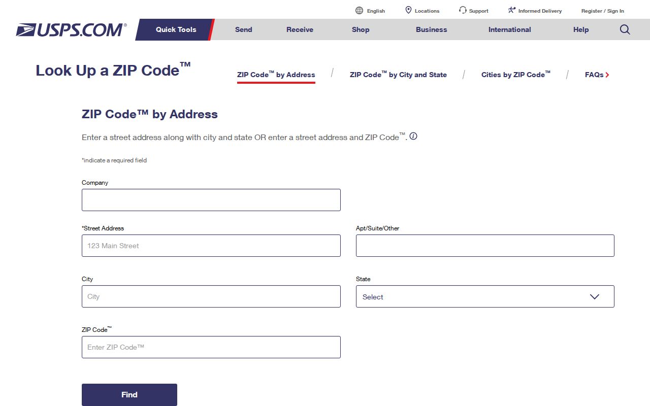 Ocean County ZIP code directory USPS address and ZIP lookup screen